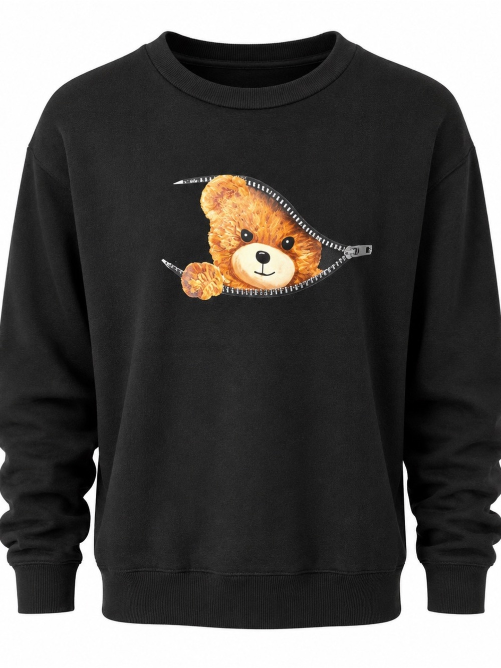 Black Sweater with Bear Graphic